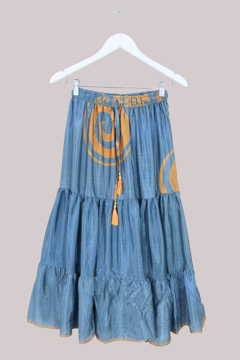 Rosie Midi Skirt in Jean Blue & Amber - Free Size
