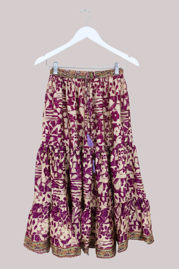 Rosie Midi Skirt in Royal Purple Abstract Florals - Free Size