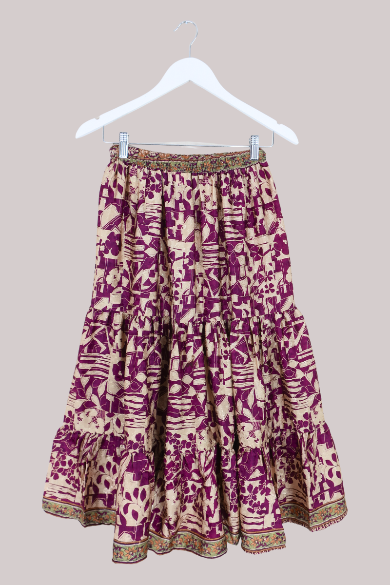 Rosie Midi Skirt in Royal Purple Abstract Florals - Free Size