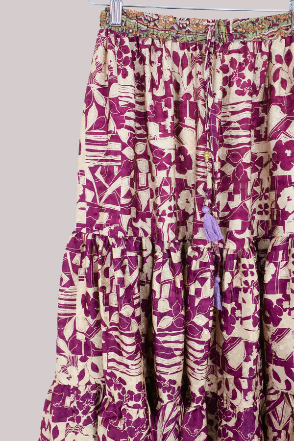 Rosie Midi Skirt in Royal Purple Abstract Florals - Free Size