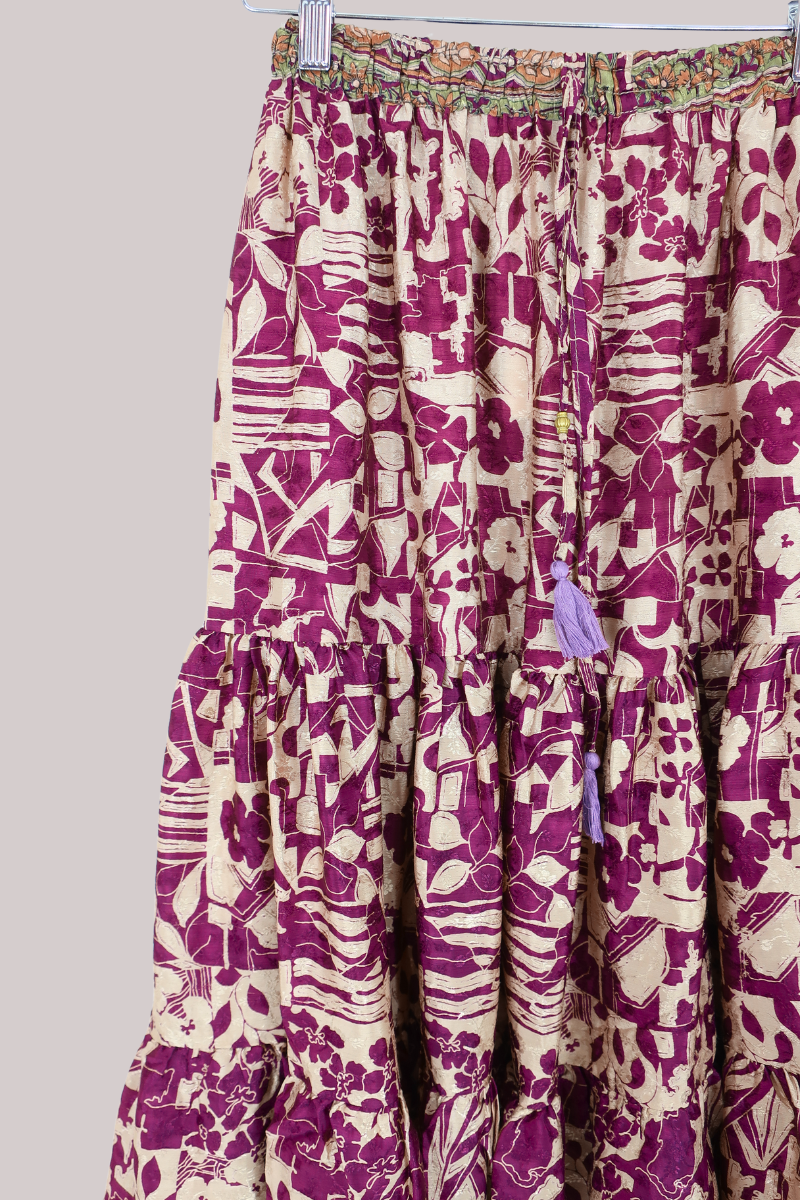 Rosie Midi Skirt in Royal Purple Abstract Florals - Free Size