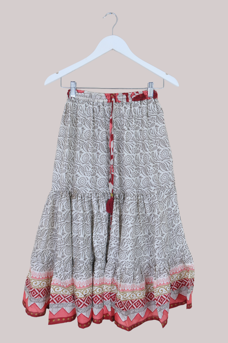 Rosie Midi Skirt in Abstract Oat & Saddle Brown - Free Size