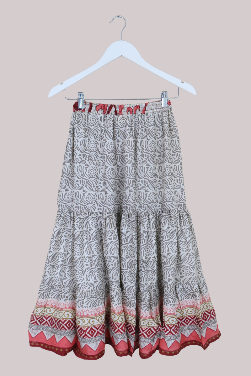 Rosie Midi Skirt in Abstract Oat & Saddle Brown - Free Size