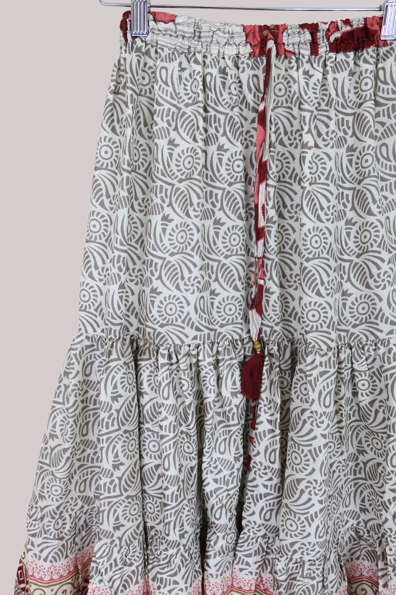 Rosie Midi Skirt in Abstract Oat & Saddle Brown - Free Size