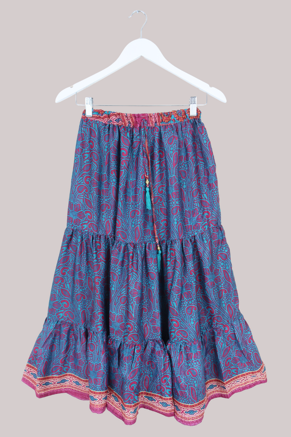 Rosie Midi Skirt in Vivid Magenta & Teal Paisley - Free Size