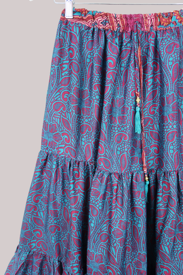 Rosie Midi Skirt in Vivid Magenta & Teal Paisley - Free Size