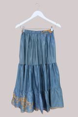 Rosie Midi Skirt in Jean Blue & Amber - Free Size