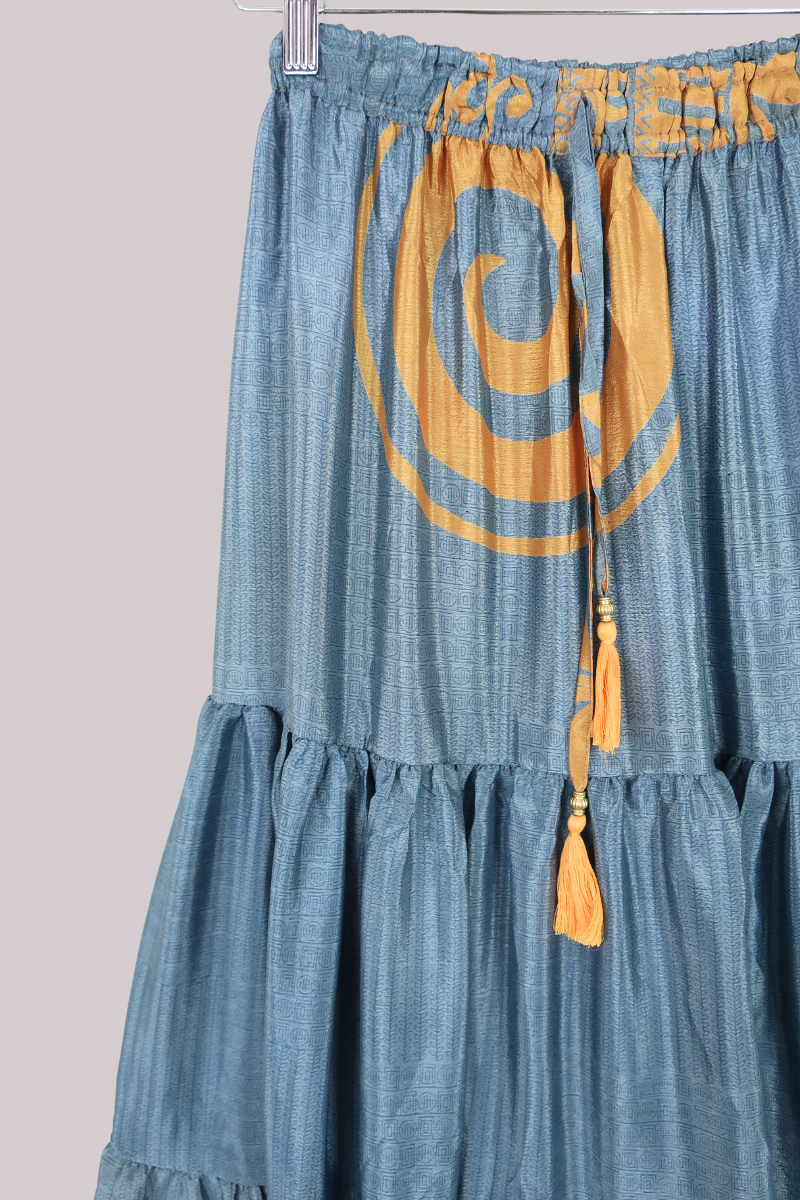 Rosie Midi Skirt in Jean Blue & Amber - Free Size