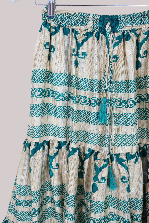 Rosie Midi Skirt in Abstract Champagne & Turquoise - Free Size