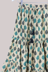 Rosie Midi Skirt in Champagne & Teal Damask - Free Size