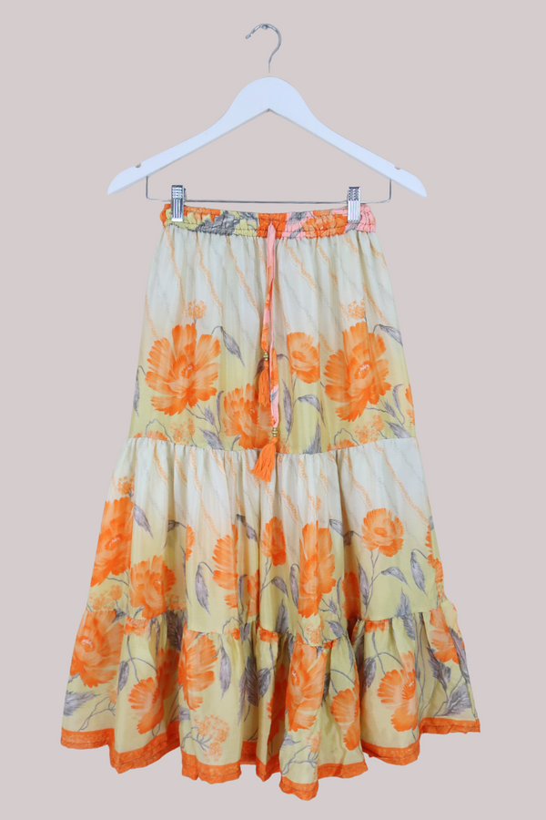 Rosie Midi Skirt in Hazy Sunrise Poppies - Free Size