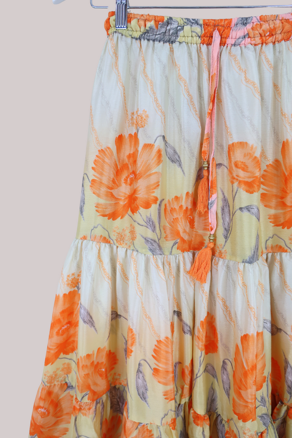 Rosie Midi Skirt in Hazy Sunrise Poppies - Free Size