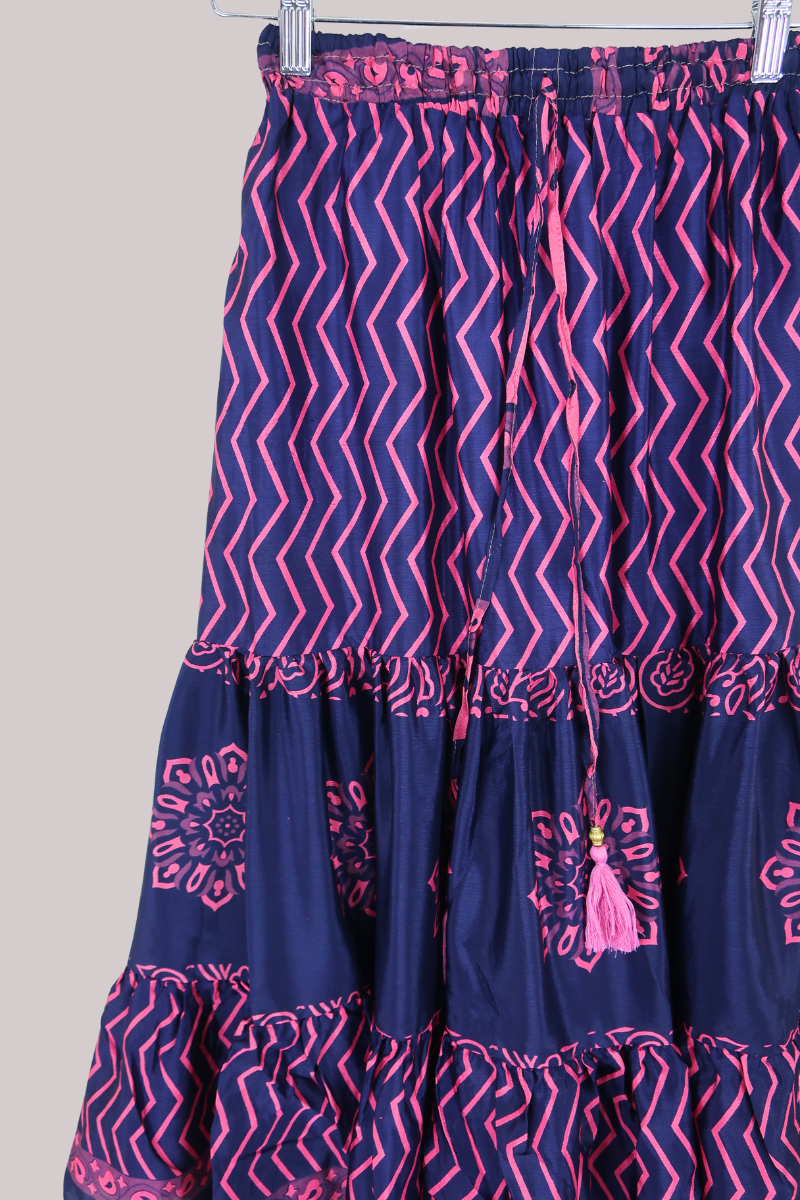 Rosie Midi Skirt in Midnight Blue & Fuchsia - Free Size