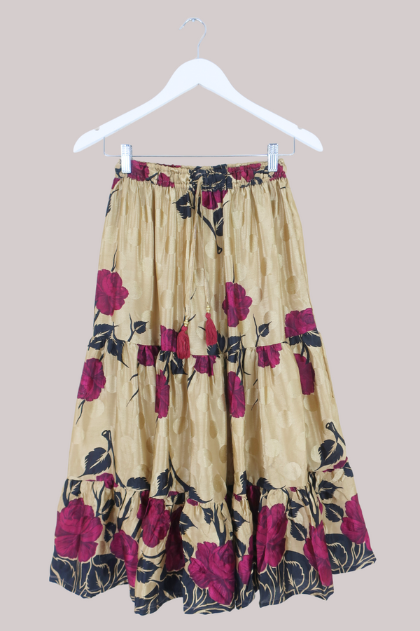 Rosie Midi Skirt in Midas Magenta Peonies - Free Size