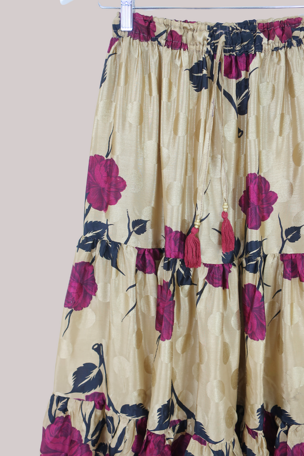 Rosie Midi Skirt in Midas Magenta Peonies - Free Size