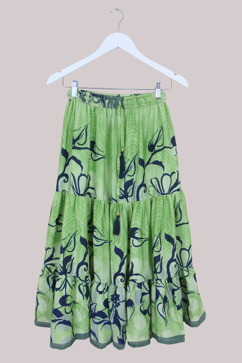 Rosie Midi Skirt in Pistachio Green Florals - Free Size