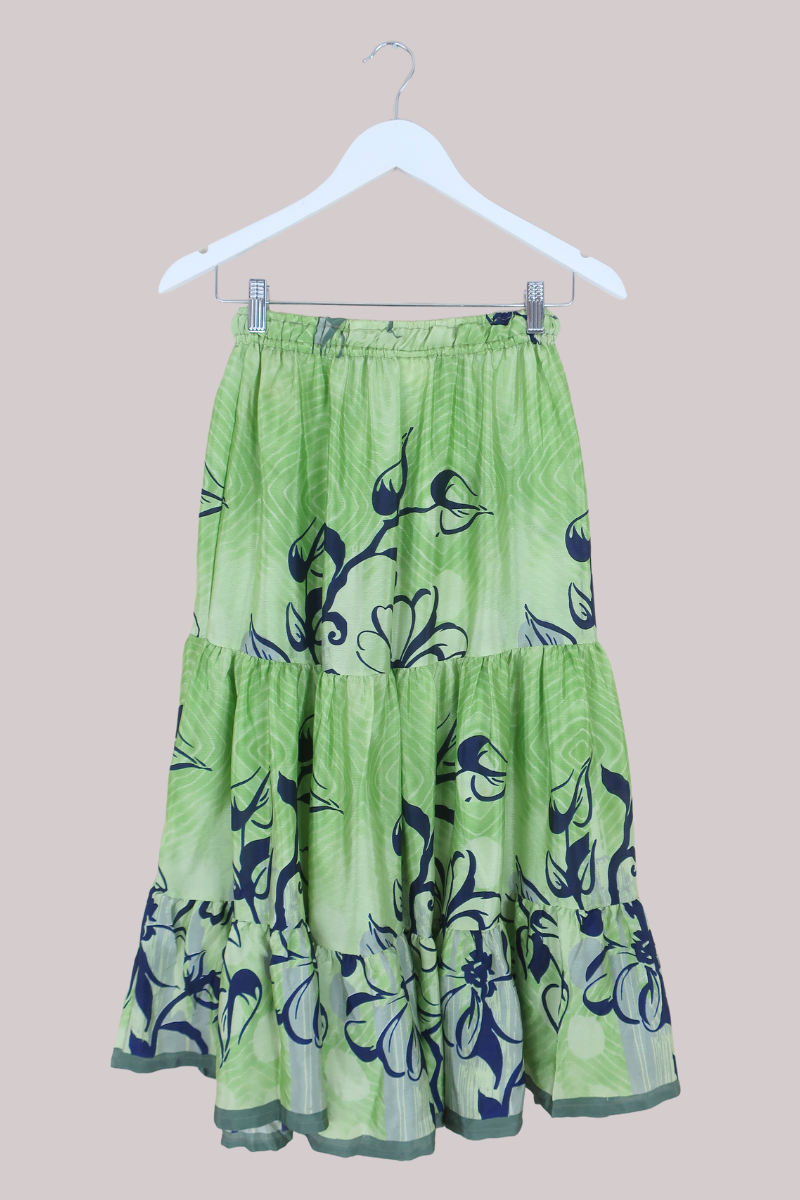 Rosie Midi Skirt in Pistachio Green Florals - Free Size