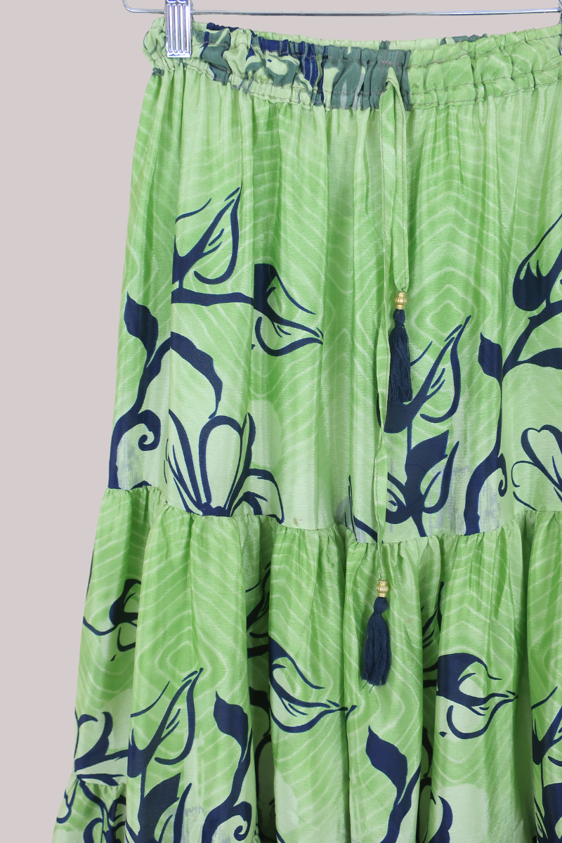 Rosie Midi Skirt in Pistachio Green Florals - Free Size