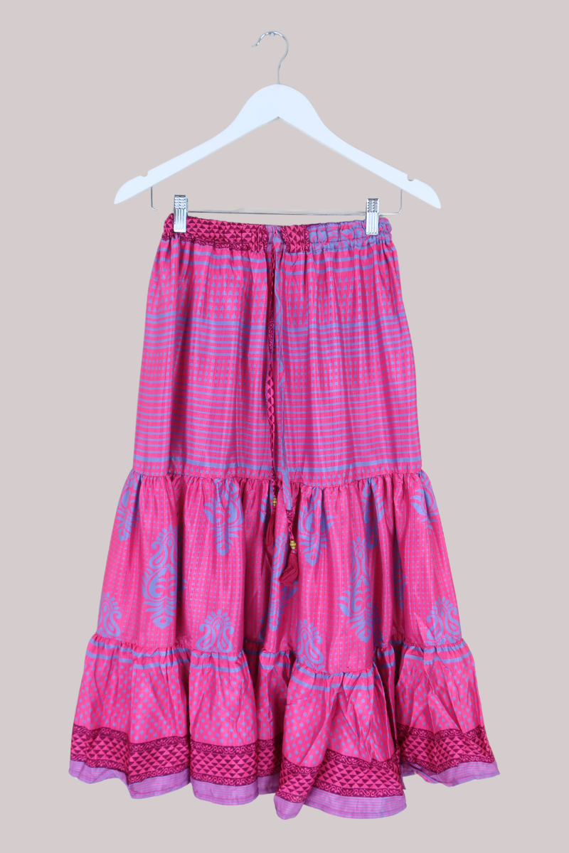 Rosie Midi Skirt in Abstract Flamingo Pink - Free Size
