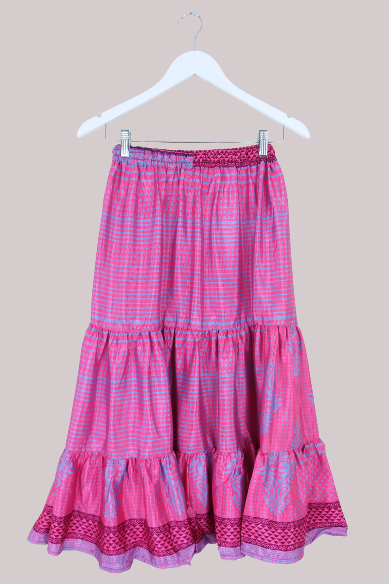 Rosie Midi Skirt in Abstract Flamingo Pink - Free Size