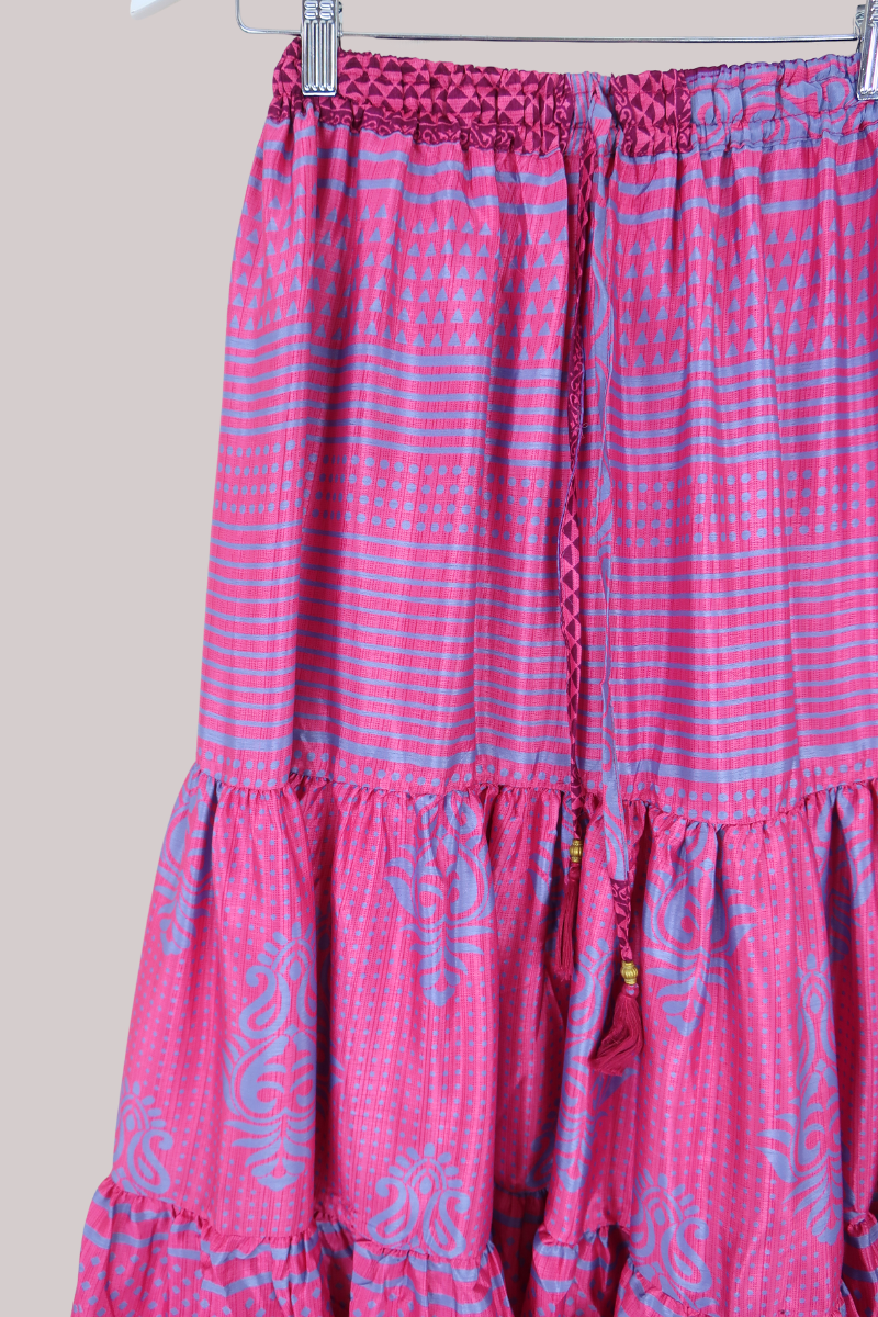 Rosie Midi Skirt in Abstract Flamingo Pink - Free Size