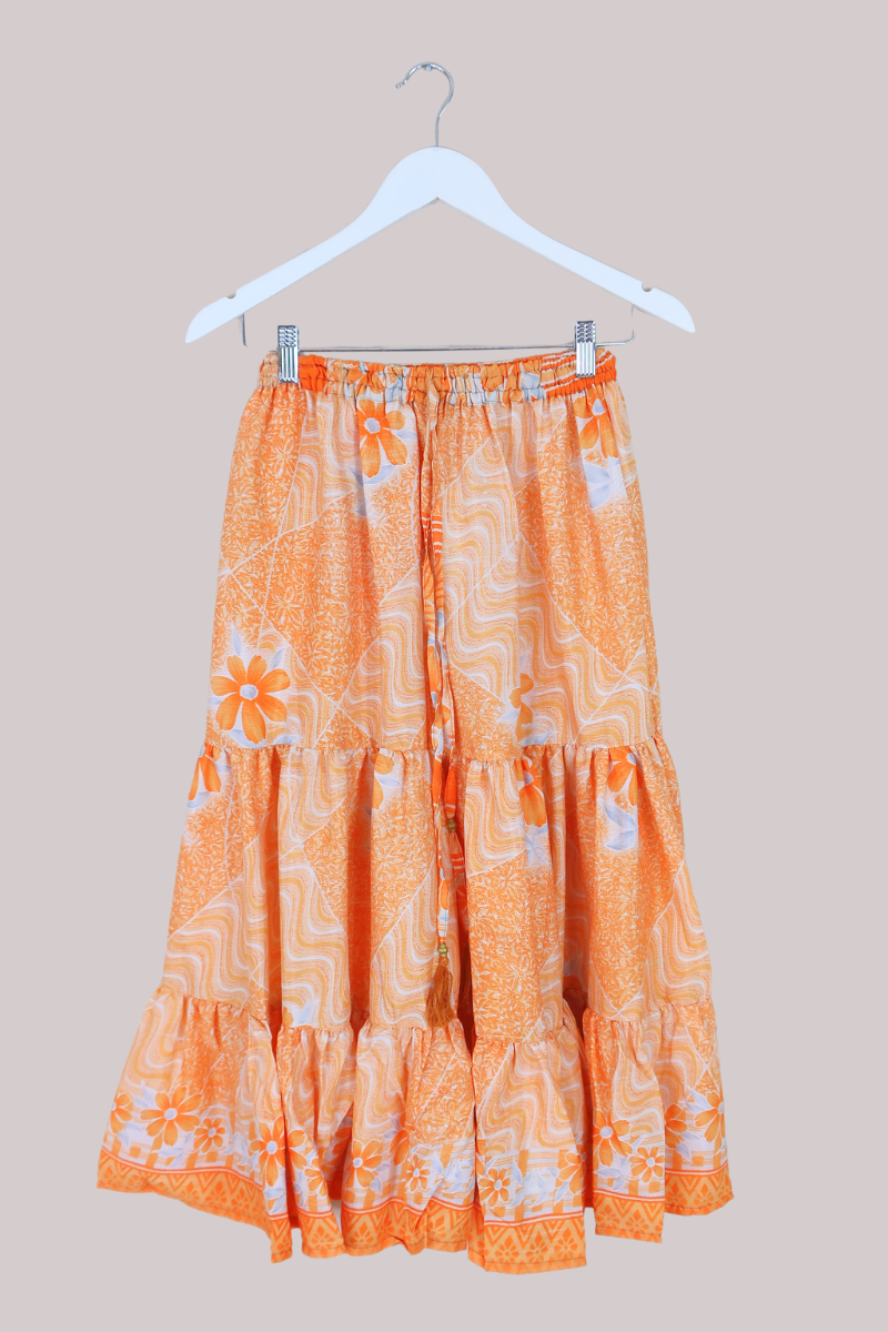 Rosie Midi Skirt in Clementine Patchwork Florals - Free Size