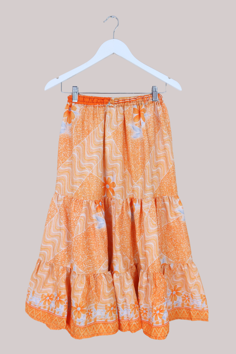 Rosie Midi Skirt in Clementine Patchwork Florals - Free Size