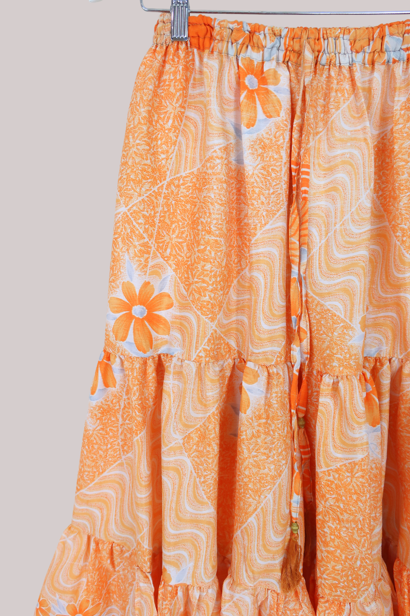 Rosie Midi Skirt in Clementine Patchwork Florals - Free Size