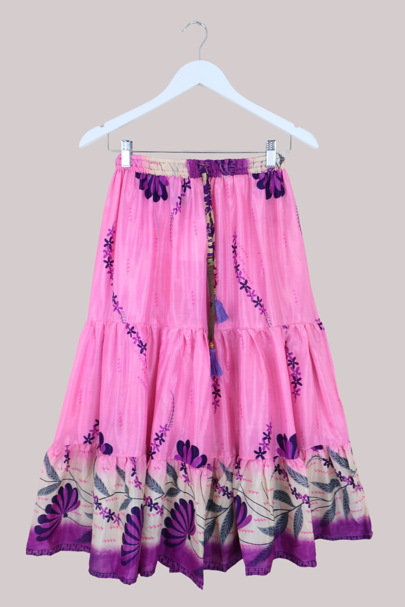Rosie Midi Skirt in Sweetpea Pink Florals - Free Size
