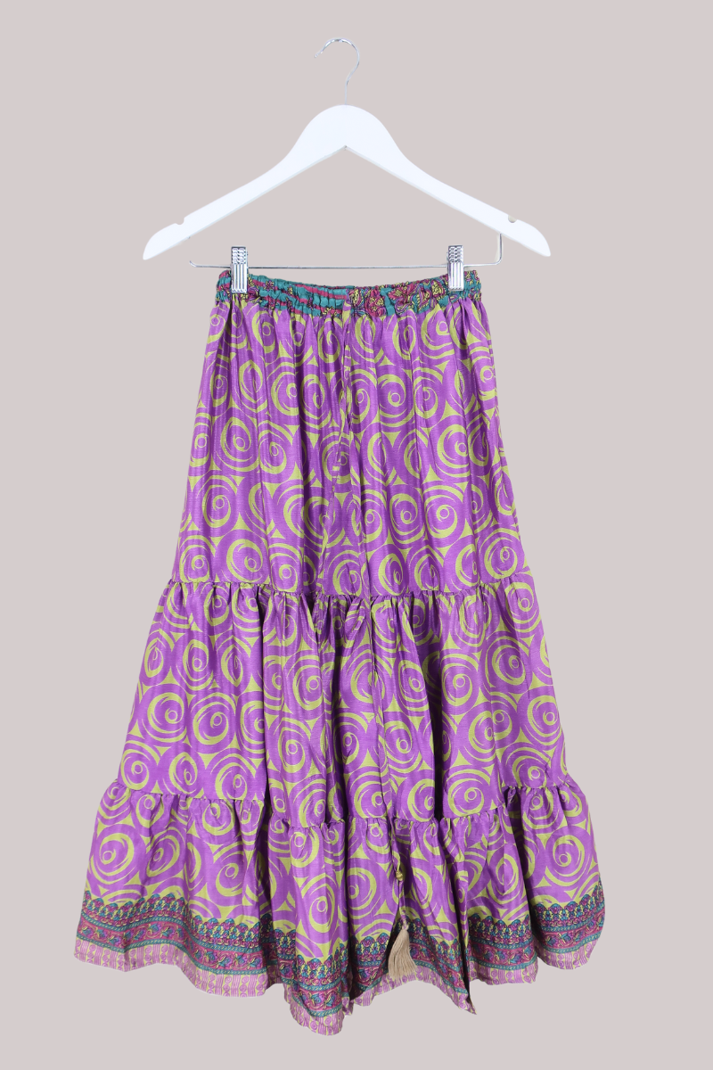 Rosie Midi Skirt in Violet Whirlpools - Free Size