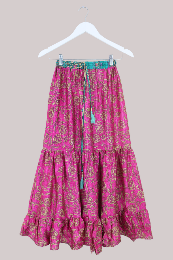 Rosie Midi Skirt in Hot Pink Paisley Roses - Free Size