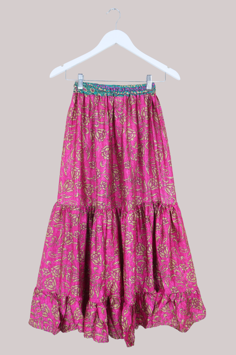 Rosie Midi Skirt in Hot Pink Paisley Roses - Free Size