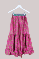 Rosie Midi Skirt in Hot Pink Paisley Roses - Free Size