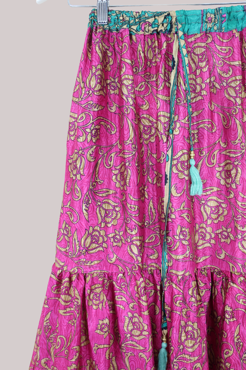 Rosie Midi Skirt in Hot Pink Paisley Roses - Free Size