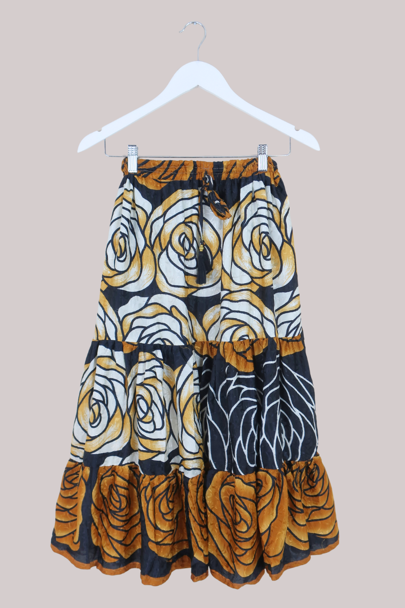 Rosie Midi Skirt in Stained Glass Bronze Roses - Free Size