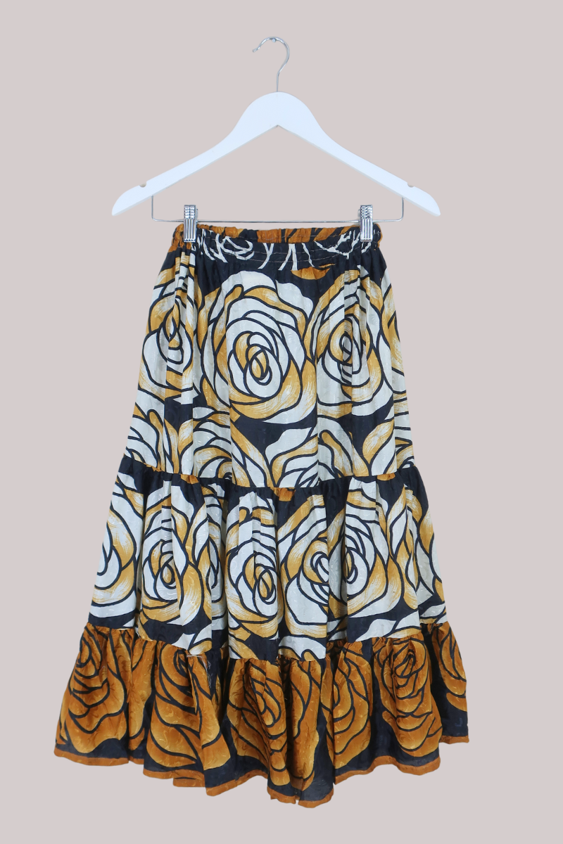 Rosie Midi Skirt in Stained Glass Bronze Roses - Free Size