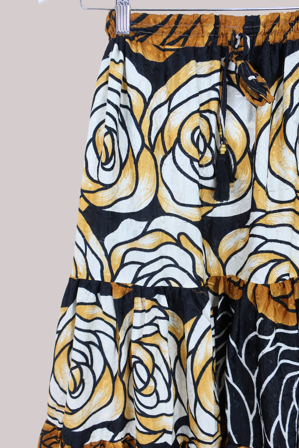 Rosie Midi Skirt in Stained Glass Bronze Roses - Free Size