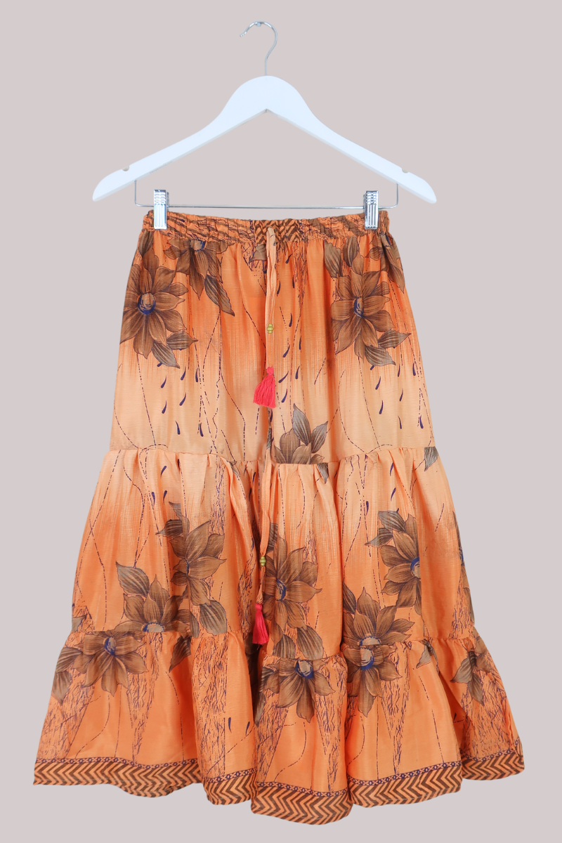 Rosie Midi Skirt in Positano Orange Florals - Free Size