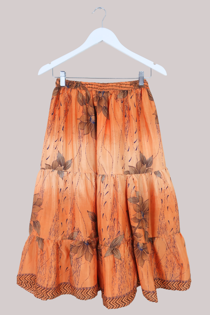 Rosie Midi Skirt in Positano Orange Florals - Free Size