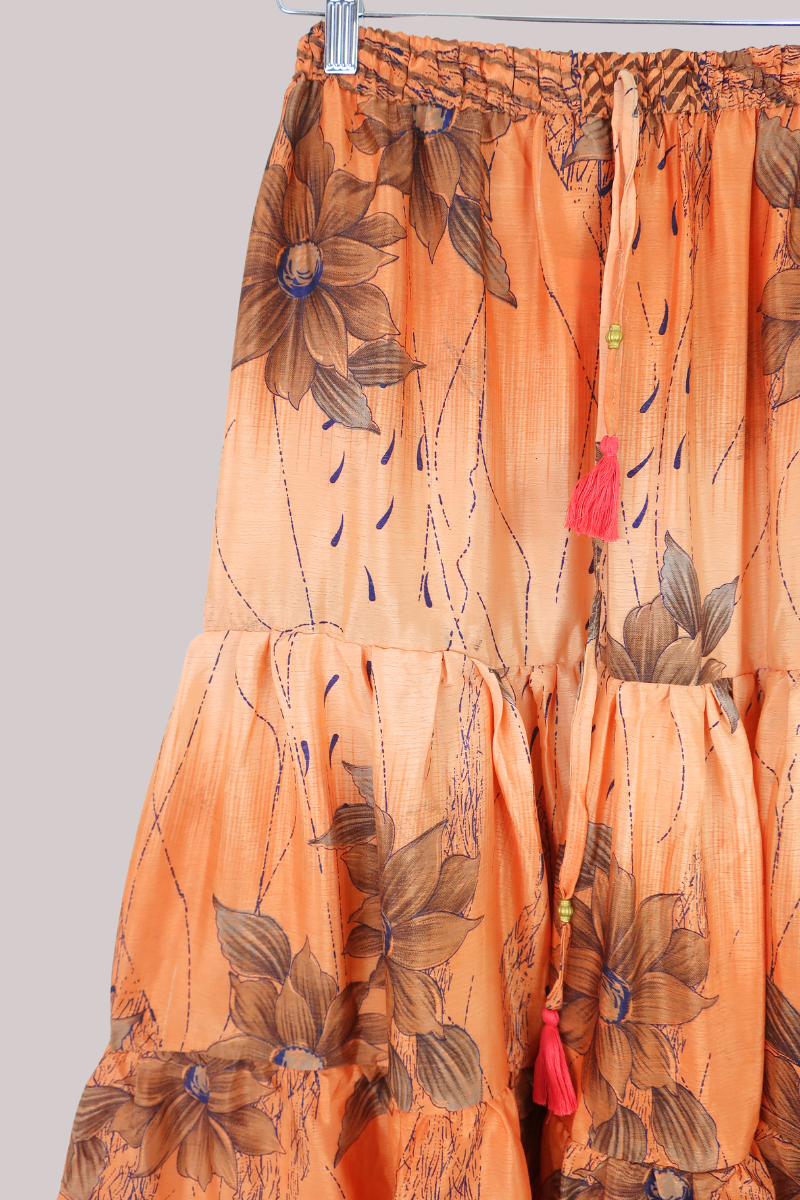 Rosie Midi Skirt in Positano Orange Florals - Free Size