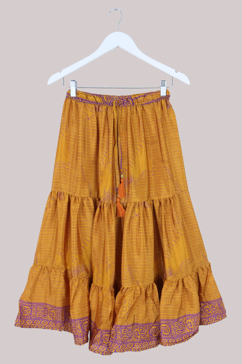 Rosie Midi Skirt in Saffron & Purple Orchid - Free Size