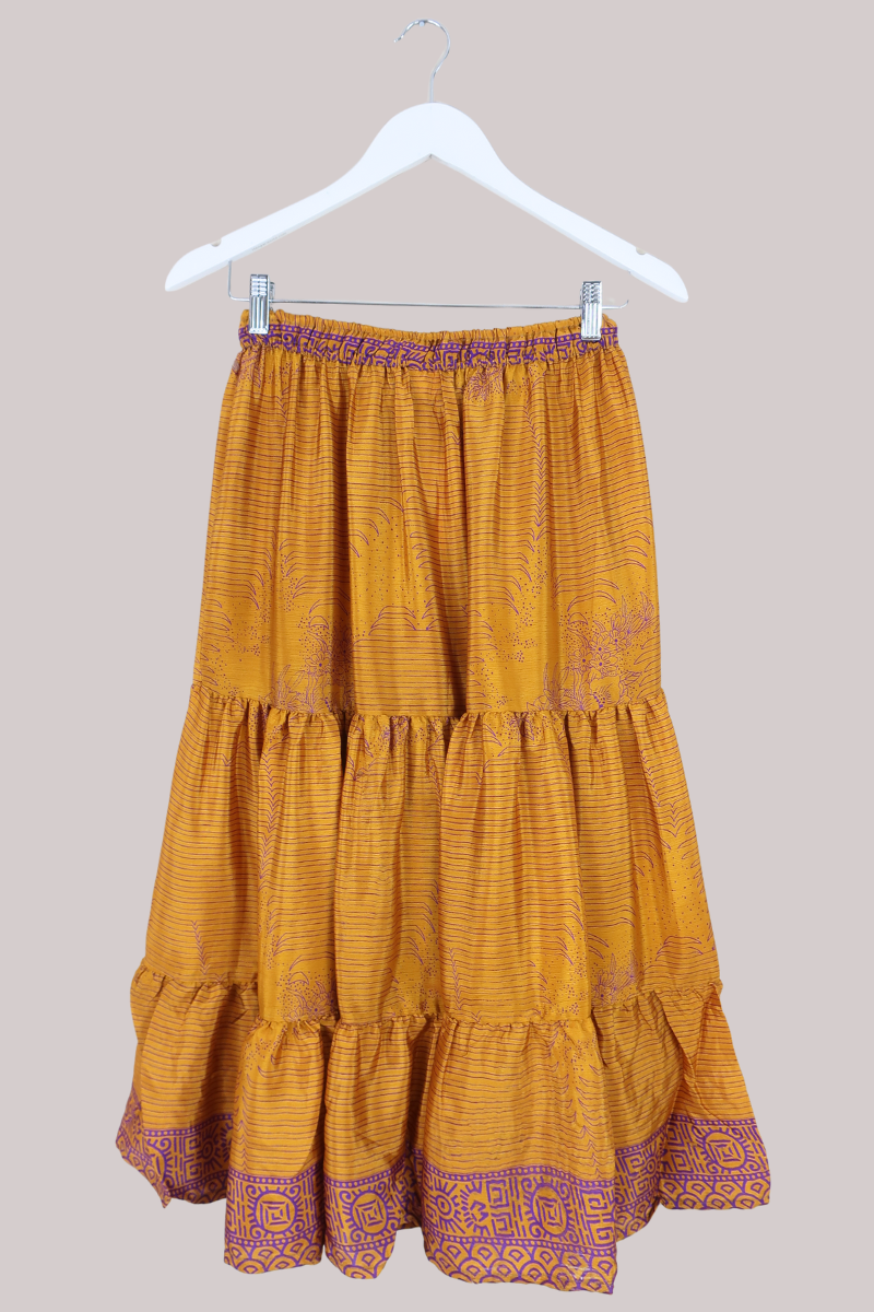 Rosie Midi Skirt in Saffron & Purple Orchid - Free Size