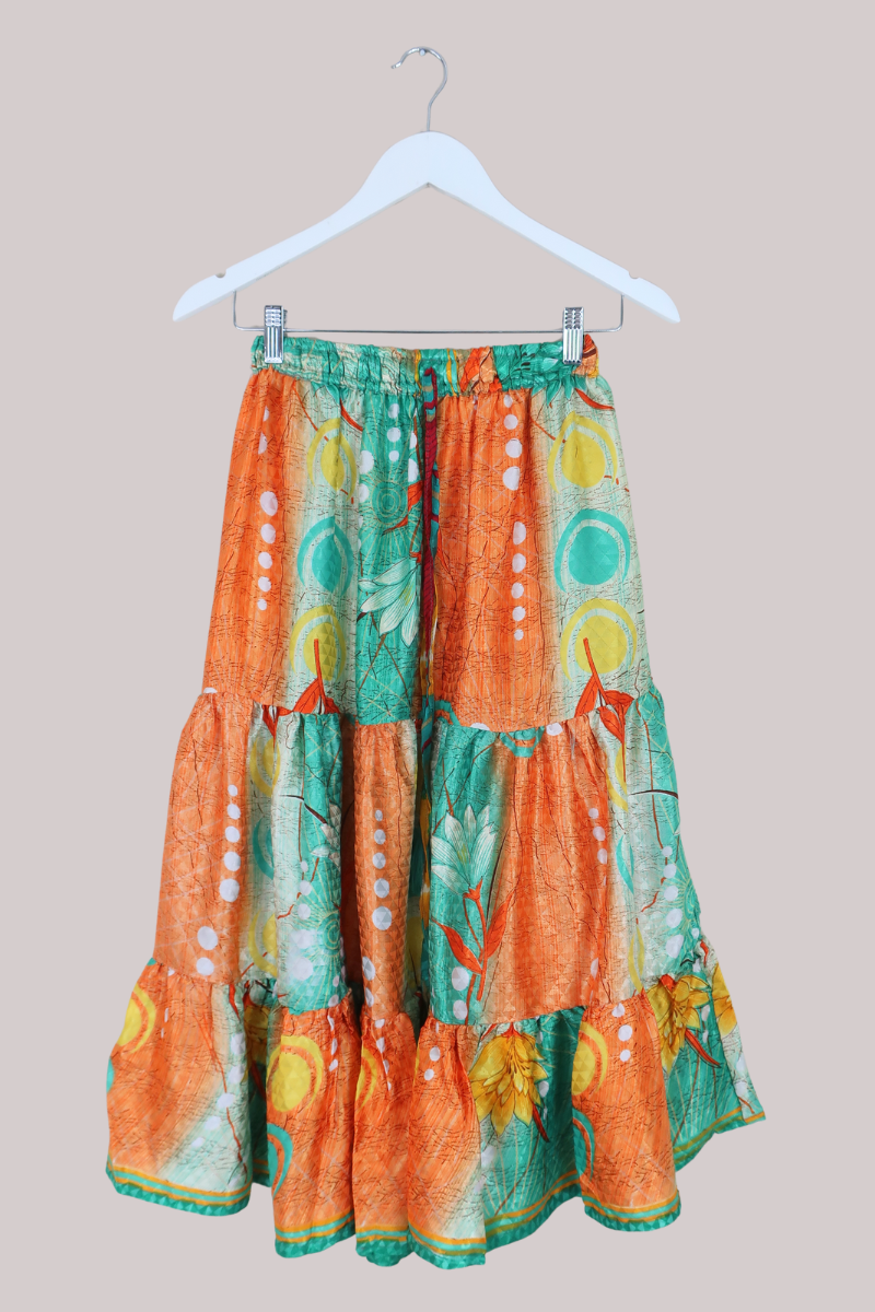 Rosie Midi Skirt in Exotic Abstract Flowers - Free Size