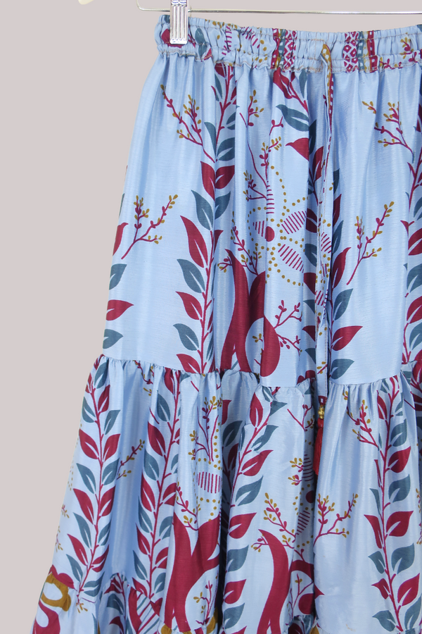 Rosie Midi Skirt in Cornflower Blue & Mulberry Florals - Free Size
