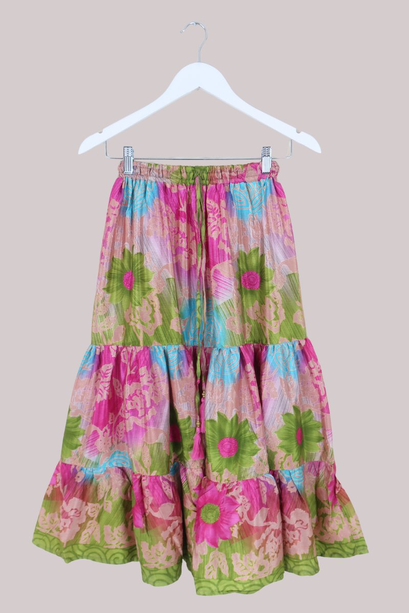 Rosie Midi Skirt in Watercolour Summer Florals - Free Size