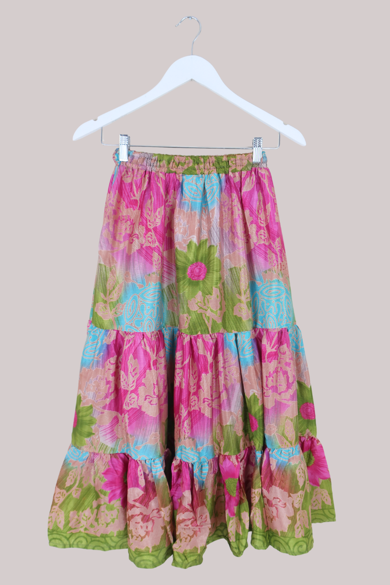 Rosie Midi Skirt in Watercolour Summer Florals - Free Size