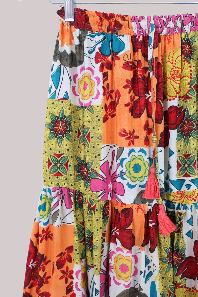 Rosie Midi Skirt in Patchwork Paintbox Florals - Free Size