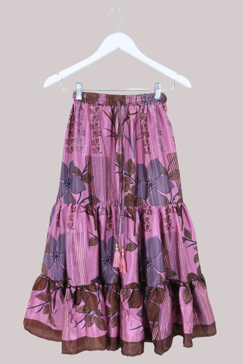 Rosie Midi Skirt in Deep Mulberry Florals  - Free Size