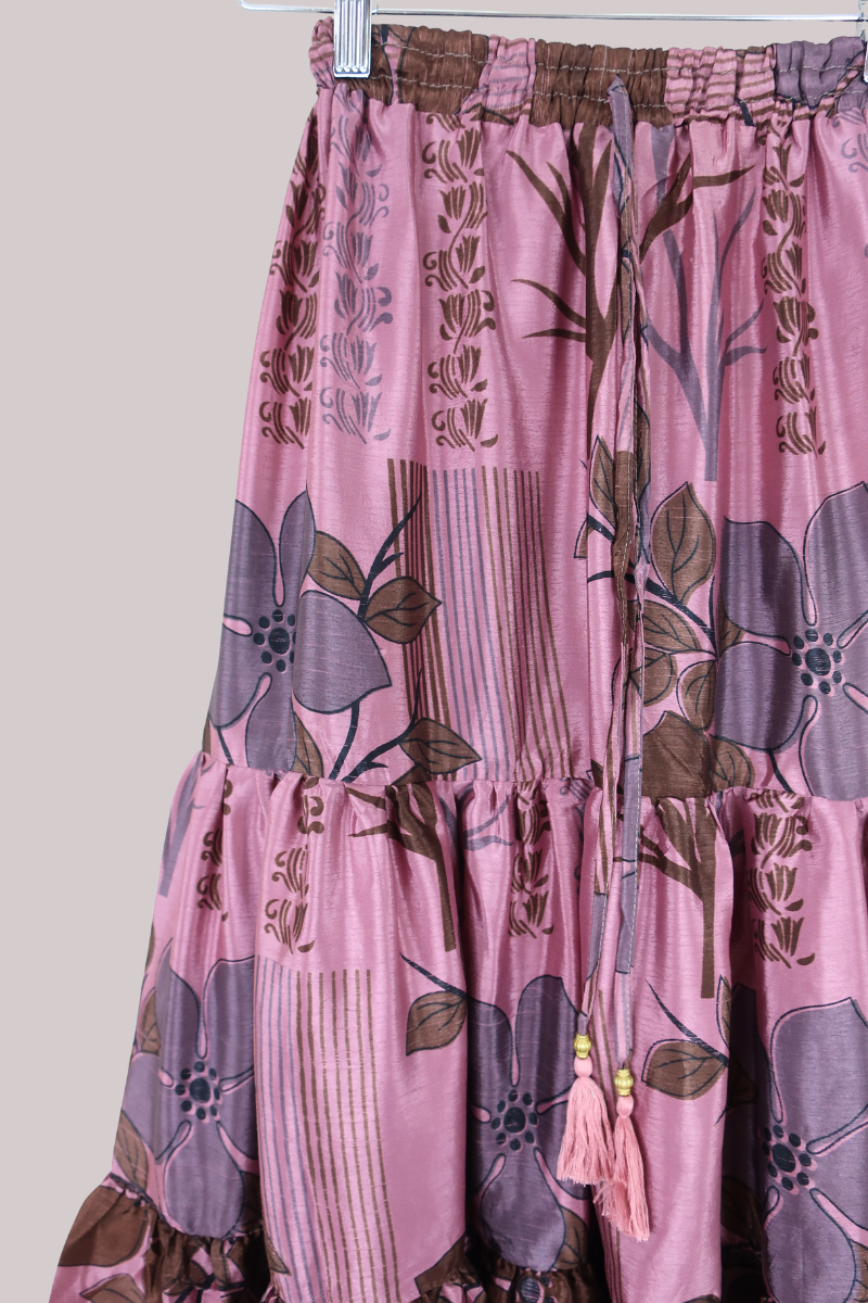 Rosie Midi Skirt in Deep Mulberry Florals  - Free Size