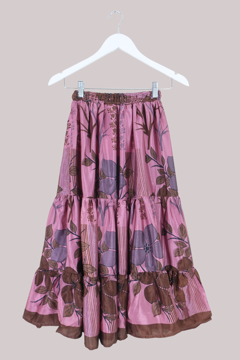 Rosie Midi Skirt in Deep Mulberry Florals  - Free Size